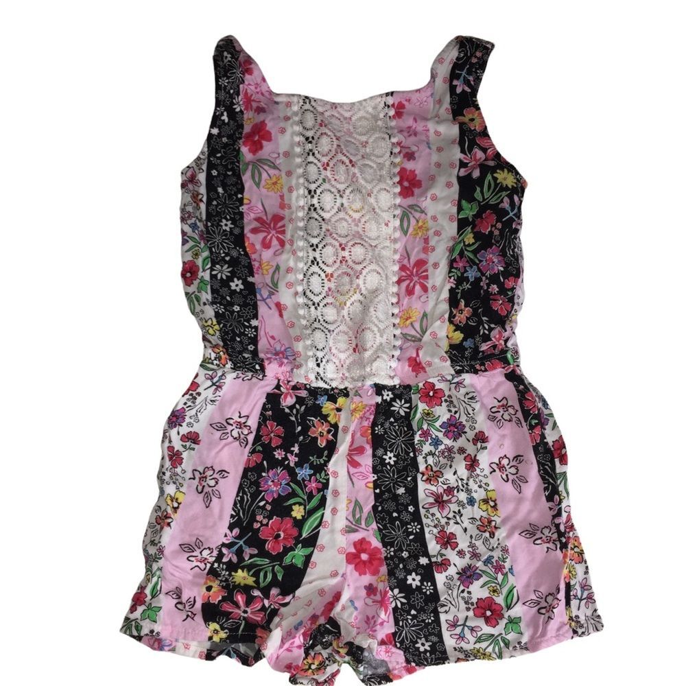 4/$20 Floral and Lace Tank Romper Size XS 4/5 Lightweight Rayon Comfy Cool